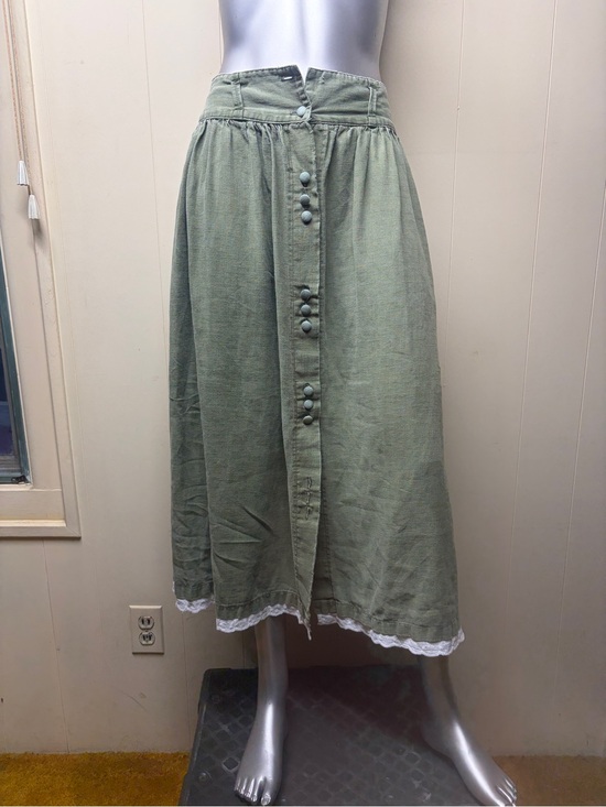 Revintaria Dresses & Skirts - Revintaria Boutique High-Waist Sage Button-Front Midi Skirt with Lace Trim